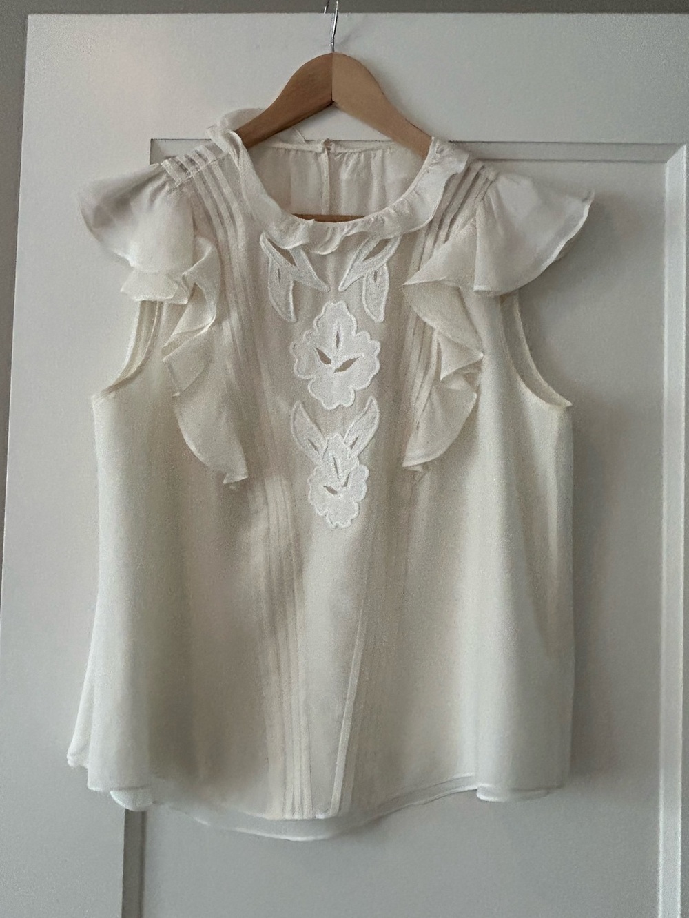 Rebecca Taylor Flutter Sleeve Silk Blouse in Ivory Size 8